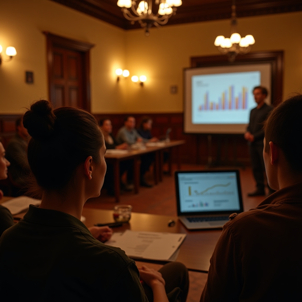 Partecipanti a un webinar di pianificazione finanziaria in un centro comunitario italiano