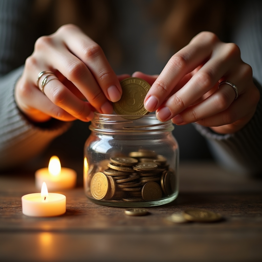 Barattolo di vetro con monete che rappresenta il concetto di risparmio graduale